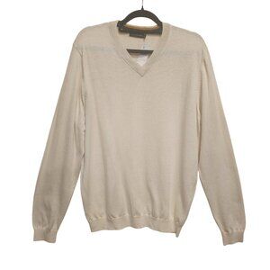 NWT Paul Frederick Men’s Ivory Silk Cotton V-Neck Pullover Sweater Size Large